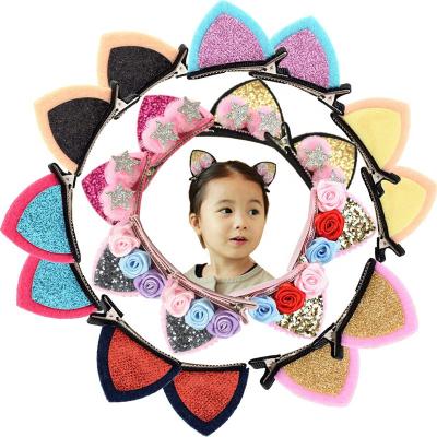 China Cute Soft Glitter Hair Pins Animal Barrettes For Daily Decoration Cat Ear Hair Clips Kids Girls Teens Party Hair Clips for sale