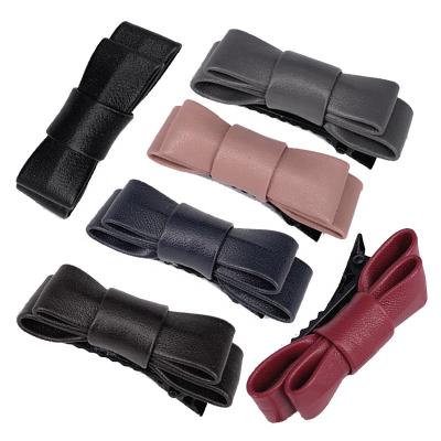 China Japan and Korean style fashion leather PU bow cuts double layer hair bows boutique barrettes handmade women girls hair accessories for sale