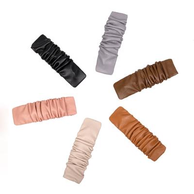 China Japan and Korean Style Fashion Girls Wrinkle Hair Clips Adjust PU Leather Hairpins Women Ladies Soild Color Snap Hair Clips for sale