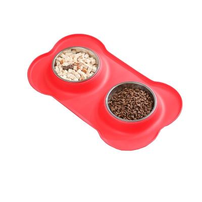 China Viable Silicone Pet Bowl Feeders For Dogs Cats Feeding Bowls Pets Stainless Steel PP Dog Food Bowl With No Puddle for sale