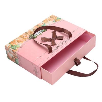 China Reused Drawer Rigid Paper Box Logo Pink Drawer Style Retail Materials Custom Small Craft Cosmetic Necklace for sale