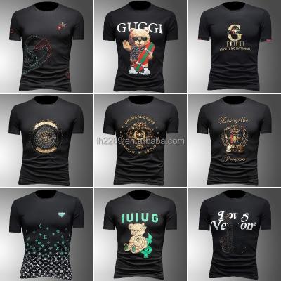 China New Summer Cotton Anti-Wrinkle Casual Hot Diamond 3D T-shirt Men's V-Neck Short Sleeve T-shirt for sale