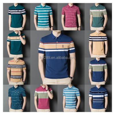 China Anti-Wrinkle Summer Mens Striped Polo Shirt Mesh Breathable Knitting Casual Polo Shirt for sale