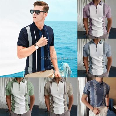 China New Design Anti-wrinkle Knitted Vertical Striped Worldly Place Men's Casual Polo Shirt Breathable Polo Shirt for sale