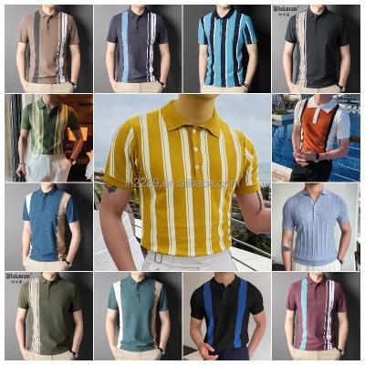 China Luxury Design Anti-wrinkle Knitted Polo Shirt Men's Black Vertical Stripe Polo Shirt Men's Blue Polo Shirt Fashion Casual Cotton for sale