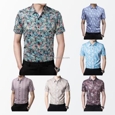 China High grade anti-shrink shirt casual silk printed shorts sleeved fashionable men's designer wholesale silk shirt for sale