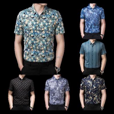 China Fashion short men's high grade anti-shrink European silk casual shirt design sleeve silk shirt for sale