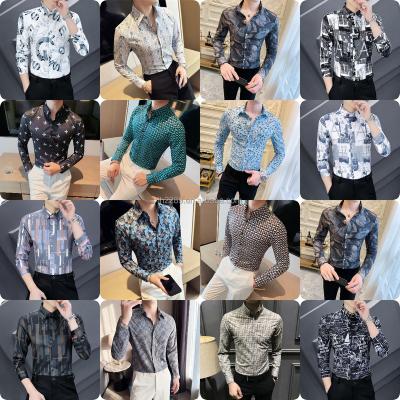 China 2023 New Men's Shirt Wholesale Anti-Shrink Quick-Drying Breathable Lapel Office Shirt High Quality Printed Long Sleeve Shirt for sale