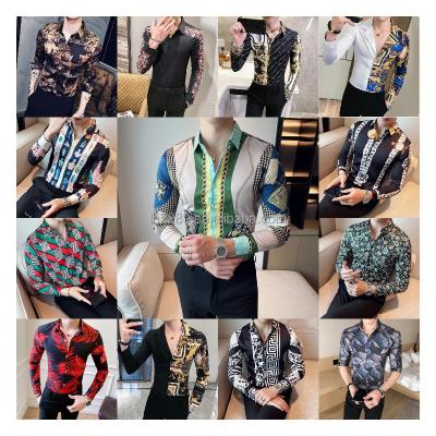 China New Silk High-end Slim Fit Men's Shirt Wholesale Casual Long Sleeved Print Men's Fashionable Shirt Anti-Shrink for sale