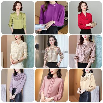 China New Korean Tour Chef Office Anti-Shrink Satin Luxury Women's Blouse Version Long Sleeve Shirt for sale