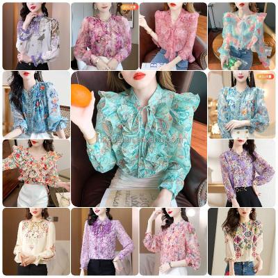 China Ruffle anti-shrink edge design summer soft bubble sleeves transparent chiffon shirt women's temperament top for sale