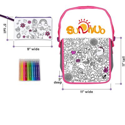 China SUNNUO Water Resistant Color Your Own Messenger Bag Craft Kit for Girls with Mermaid Design Pencil Case with Unicorn Design for sale