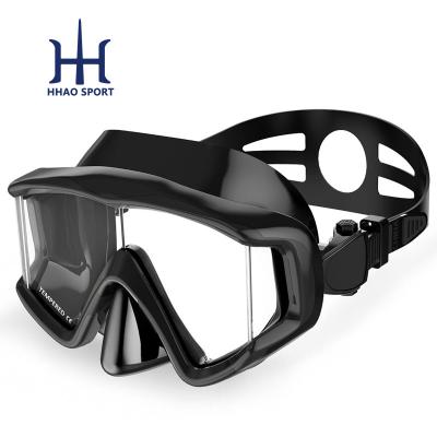 China Waterproof Customized Anti-leak Panoramic View Tempered Glass Three Lens Dive Goggle Mask for sale