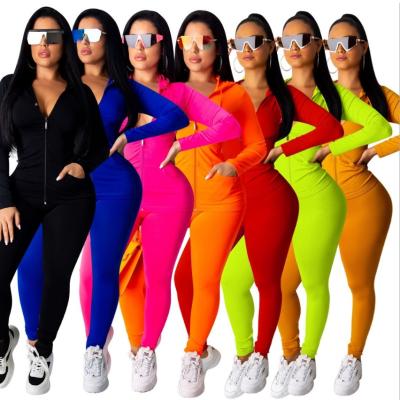 China 2020 Exclusive Hot Selling Anti-Wrinkle Solid Color Zipper Hoodie Long Sleeve Two Piece Set Women Clothing Tracksuit Tracksuits Suits Set for sale