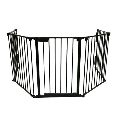 China Manual Plug-in Locking Door 5 Panels Folding Metal Guard Rail Pet Safety Gate Chimney Gate Fence Metal Baby Playpen for sale