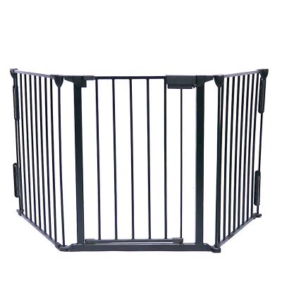 China Manual Plug-in Lock Gate 3 Panels Folding Indoor Metal Baby Fence Barrier Safety Gate for sale