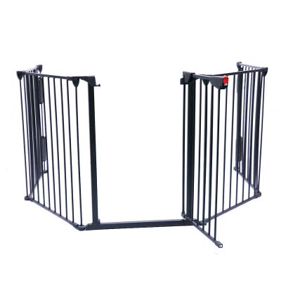 China With One Double Door 5 Panel Metal Dog Barrier Chimney Safety Guard Portable Indoor Baby Safe Lock Fence for sale