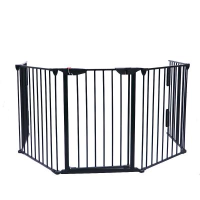 China Double Door 5 Panels Metal Baby Safety Slide Fence Yard Play Fence Fireplace Guard Wall Safe Locking Automatic Closing Foldable Bracket for sale