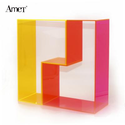 China Environmental Friendly Free Combination Makeup Storage Cosmetic Display Stand With Acrylic Neon Color Dish for sale