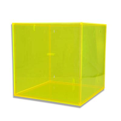 China Environmental Friendly Colorful Acrylic Cube Display Stand Square 6 Sided Box Perspex Tray Retail Shop Holder Lucite Display Box for sale