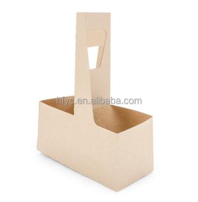 China Eco Friendly Stocked Biodegradable Disposable Kraft Paper Cup Holder Tray With Handle for sale