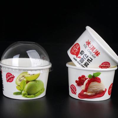 China Single Wall Custom Printed Gelato /ice Cream Paper Cup With Lid Spoon for sale