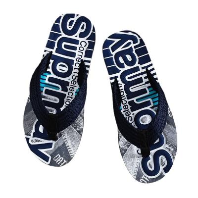 China Fashion trend high quality stretch strap printed flip flops slogan fashion beach embossed sandals for men for sale