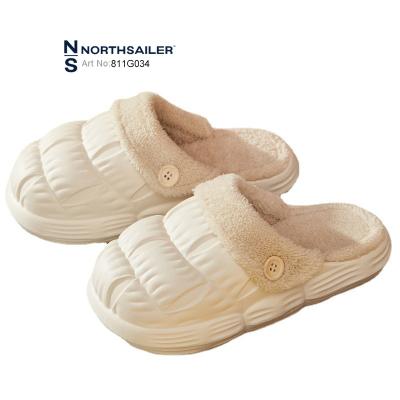 China Cushioning Tensing EVA Anti Slip Close Toe Winter Fur Clogs Slippers Waterproof Thick Sole Slip On Slides Soft Fluffy Slippers For Ladies for sale