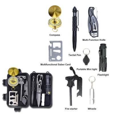 China 8 in 1 Survival Gear Flashlight Whistle Compass Tool Kit Emergency Camping Set MT-20 for sale