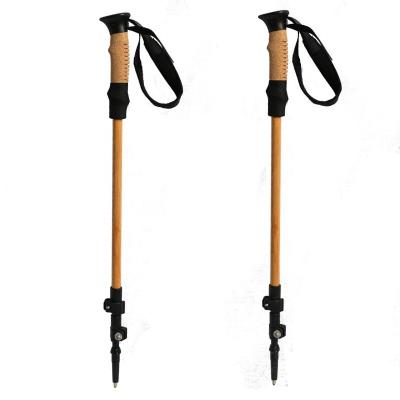 China Flexible Cork 3 Section Yellow Color Bamboo Trekking Pole for sale