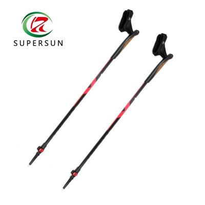 China Goods Cork Handle Metal Flip Lock Two Piece Walking Stick for sale