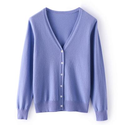 China 2023 Women Anti Shrinkage Tops 100% Basic Style Sheer Cashmere V-Neck Cardigan Knitted Shirt Sweaters Sleeve Customizable Navy White Knit Jacket for sale