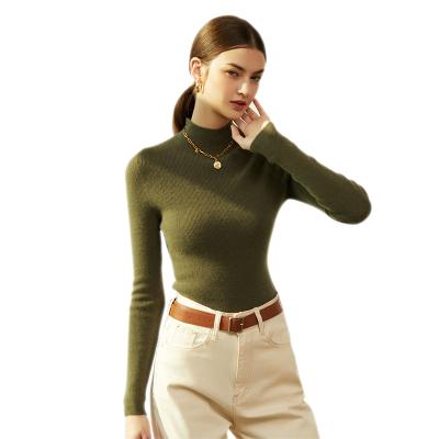 China Anti-pilling free shipping custom wholesale 100% thin striped slim half cashmere high neck solid color female knitted sweater basing shirt for sale