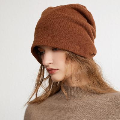 China Casual 100% Cashmere Knitted Beanie Women Hats Custom Wrap Headband Double Layer Pure Cashmere Soft Winter Fall Hoods Sleep Hat for sale