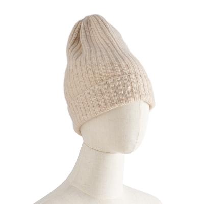 China Warm Sale Women's 35% Wool 65% Cashmere Beanies Ribbed Basic Knitted Autumn Winter Watch Cap Warm Cashmere Blends Hat Girl for sale