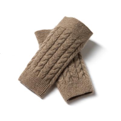 China Real Goat Women's Fingerless Gloves 100% Cashmere Cable Mitt Warm Hole Autumn Winter Elegant Classic Feminine Wrist Length Thumb for sale