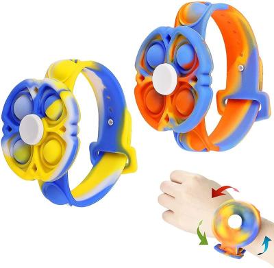 China Stress Release Noise Spinner Watch Rotating Push Bubbles Stir Sensory Press Dimple Silicone Adjustable Toy Stress Relief Hand Finger Bracelets for sale