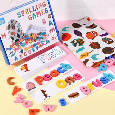 China Cartoon Toy Double-Sided Words Pictures Matching Game Spelling Boards Wooden Alphabet Puzzles Spell Wooden Learning Educational Wooden Toys for sale