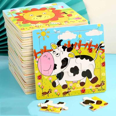 China Hot Sale 9pcs Cartoon Animals Montessori Puzzle Early Learning Educational Wooden Toy for Kindergarten for sale