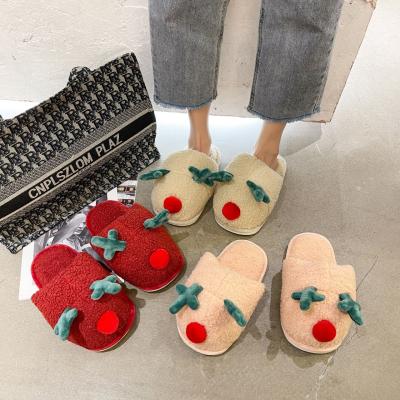 China Anti-odor Fashion Women Fur Slider Slippers Winter Christmas Cute Ladies Fluffy House Slippers for sale