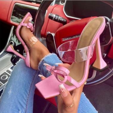 China New Breathable Transparent Large Size Square Toe Butterfly High Heels Women's New Rome Square Heels Sandals for sale