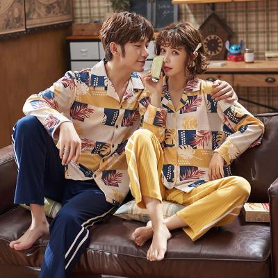 China Couples QUICK DRY pajamas cotton long sleeve home use two piece pajamas for men and women for sale