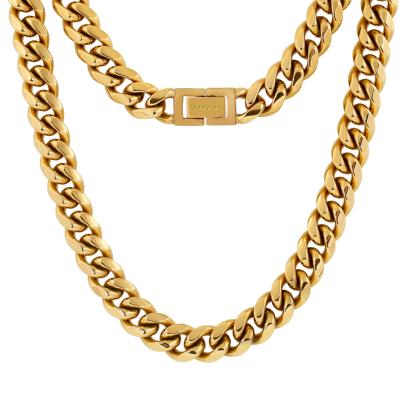 China GREATYTANG CLASSIC Custom 14K Gold Plated High Quality Stainless Steel Cuban Link Necklace Black Rainbow Jewelry 10mm Hip Hop for sale