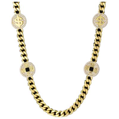 China GREATYTANG CLASSIC 14K Gold Plated 8mm Mini Dollar Coin Sign Cuban Link Chain Necklace for sale