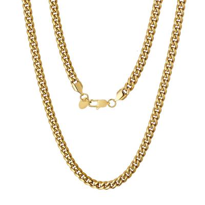 China Other Inventory Low MOQ Gold Plated Stainless Steel 3mm 4mm 6mm Thin Cuban Chain Necklace for sale