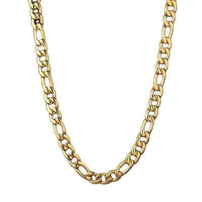 China Non-fading Drop Shipping 7mm Sliver 18-24inch 18K Gold Plated Stainless Steel Miami Figaro Chain Necklace for sale