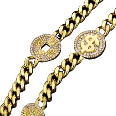 China Greatytang Non-fading 14K Gold Plated 8mm Mini Dollar Coin Sign Cuban Link Chain Necklace for sale