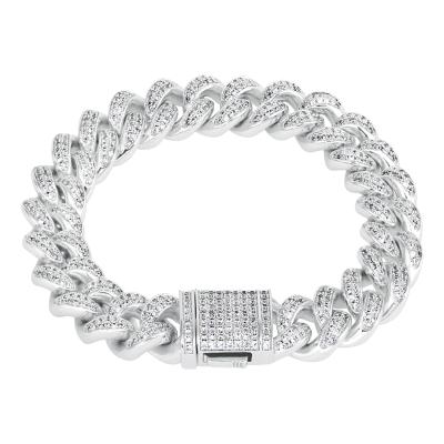 China Hiphop Greatytang Hip Hop Jewelry 7inch 12mm Cuban Link Chain 14k Iced Out CZ Aaaaa Cubic Zirconia White Gold Diamond Plated Men's Cuban Link Br for sale