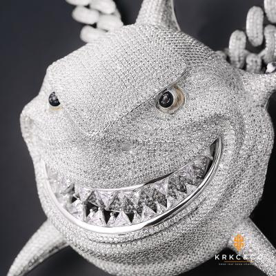 China Hip Hop Hip Hop Rapper 5 Inch - Bruce Full Lab Diamond Bling Giant Big Shark 6ix9ine Silver Necklace Iced Out Big Shark Charm Pendant for sale