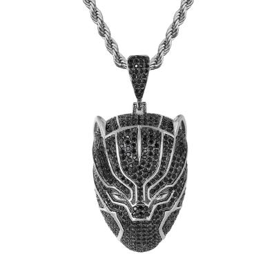 China Hiphop Factory Dropshipping Jewelry CZ Diamond Marvel Hero Necklace Black Stones Panther Brass Pendant For Men for sale